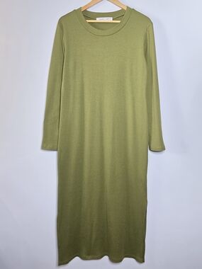 Sonnet James Ribbed Olive Green A Play Dress Midi casual long sleeve